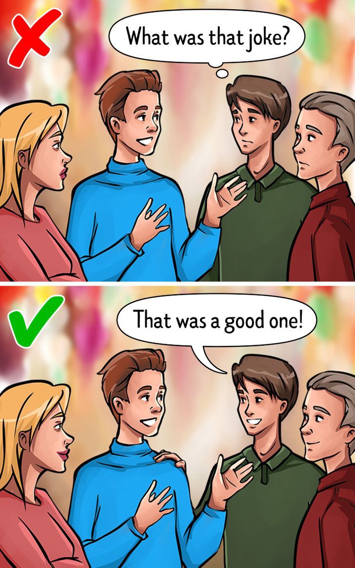 Śmiej się też z czyichś żartów.