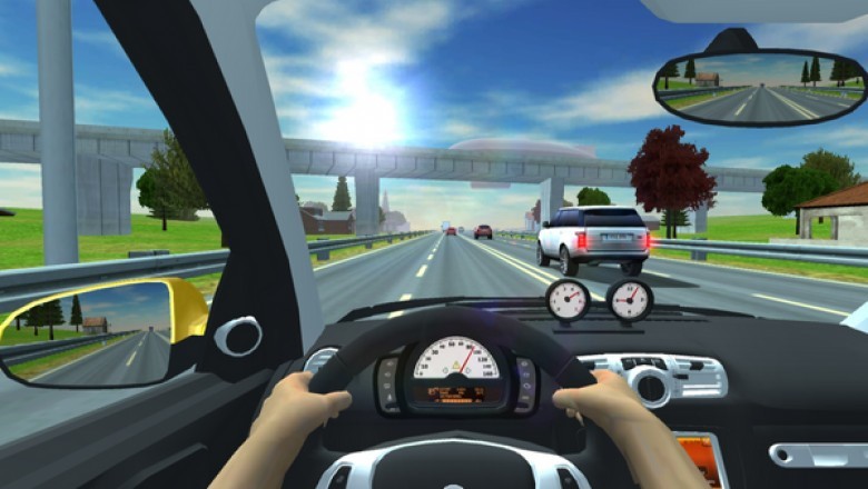 Symulator jazdy samochodem po autostradzie - Widok od środka