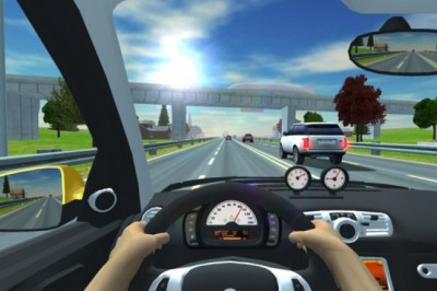 Symulator jazdy samochodem po autostradzie - Widok od środka